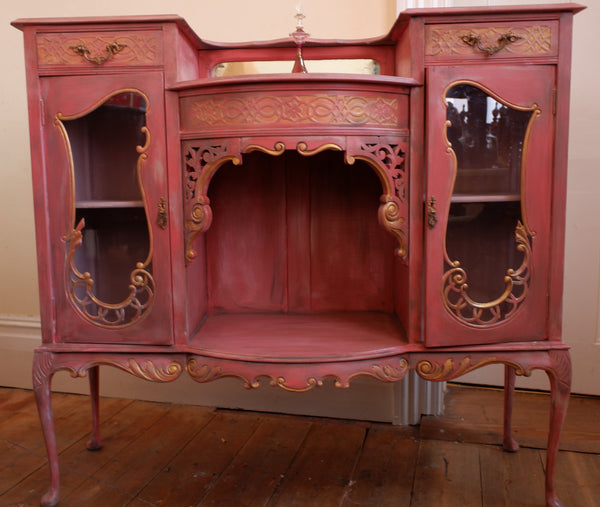 Antique Ornate Carved French Painted Sideboard Display China Cabinet Cupboard