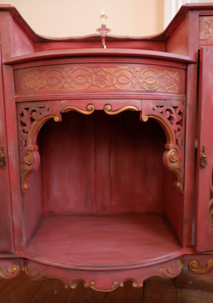 Antique Ornate Carved French Painted Sideboard Display China Cabinet Cupboard