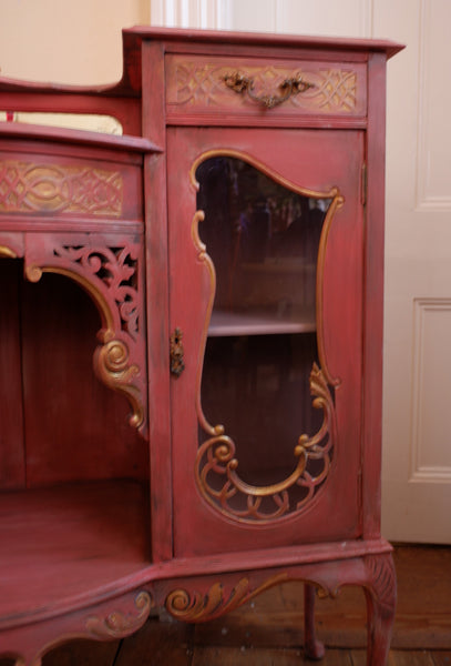 Antique Ornate Carved French Painted Sideboard Display China Cabinet Cupboard