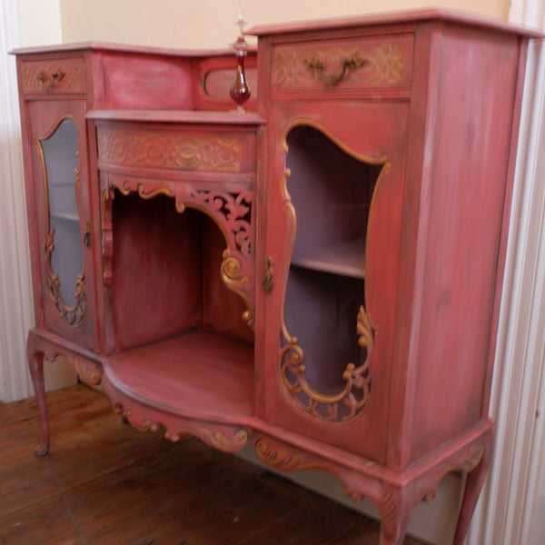Antique Ornate Carved French Painted Sideboard Display China Cabinet Cupboard