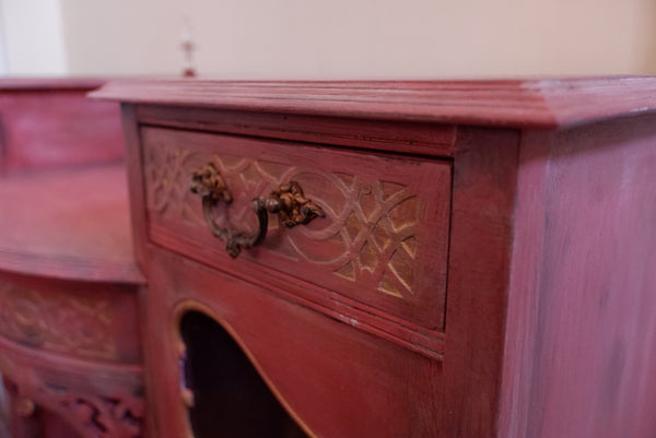 Antique Ornate Carved French Painted Sideboard Display China Cabinet Cupboard