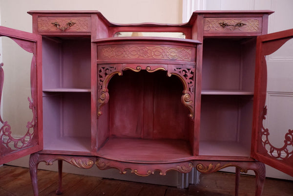 Antique Ornate Carved French Painted Sideboard Display China Cabinet Cupboard
