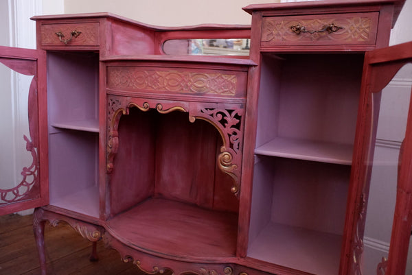 Antique Ornate Carved French Painted Sideboard Display China Cabinet Cupboard