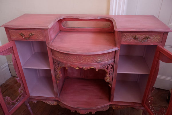 Antique Ornate Carved French Painted Sideboard Display China Cabinet Cupboard