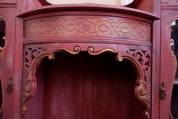 Antique Ornate Carved French Painted Sideboard Display China Cabinet Cupboard