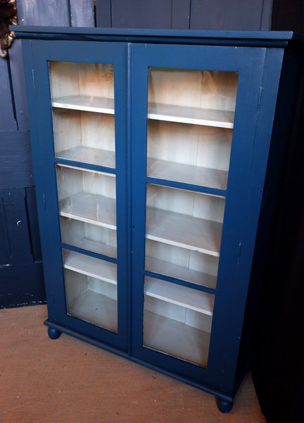 Antique Mahogany BLUE Shabby Chic Display China APOTHECARY Cabinet Cupboard Unit