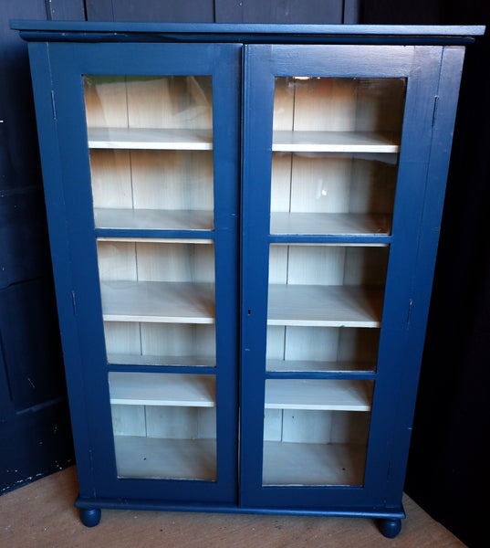 Antique Mahogany BLUE Shabby Chic Display China APOTHECARY Cabinet Cupboard Unit