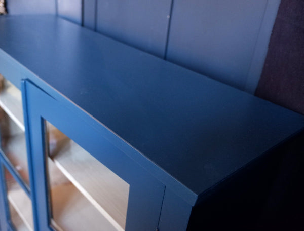 Antique Mahogany BLUE Shabby Chic Display China APOTHECARY Cabinet Cupboard Unit