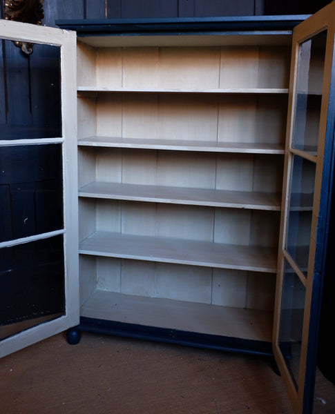 Antique Mahogany BLUE Shabby Chic Display China APOTHECARY Cabinet Cupboard Unit