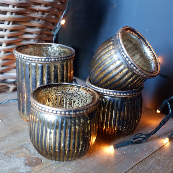 New Vintage French Shabby Chic Bronze Gold Glass Tea Light Candle Holder Votive