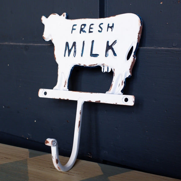 NEW French Vintage Wall ENAMEL White Cow Fresh Milk Coat Towel Door HOOK Rustic