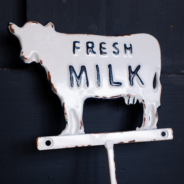 NEW French Vintage Wall ENAMEL White Cow Fresh Milk Coat Towel Door HOOK Rustic