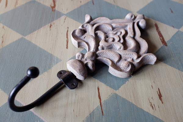 NEW French Vintage Wall Door Shabby Chic Rustic Coat Hook Wood Finial