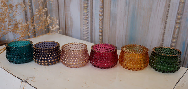 New French Shabby Chic Round Gold Glass Bobble Tea Light Candle Holder Votive