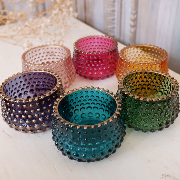 New French Shabby Chic Round Gold Glass Bobble Tea Light Candle Holder Votive