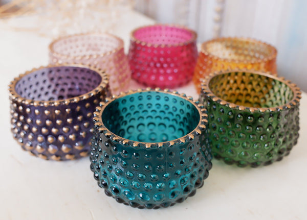 New French Shabby Chic Round Gold Glass Bobble Tea Light Candle Holder Votive