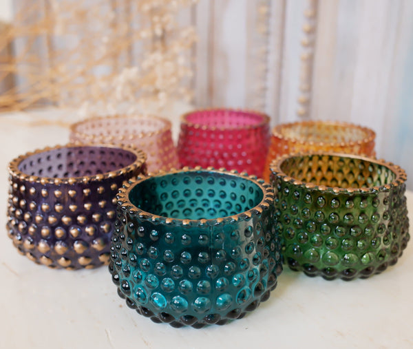 New French Shabby Chic Round Gold Glass Bobble Tea Light Candle Holder Votive