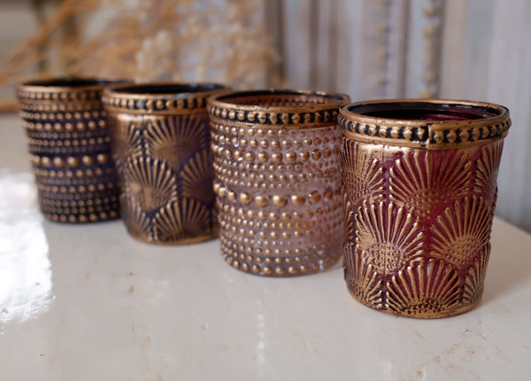 New French Shabby Chic Round Gold Glass Vase Tea Light Candle Holder Votive