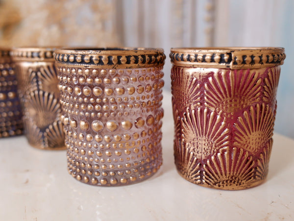 New French Shabby Chic Round Gold Glass Vase Tea Light Candle Holder Votive