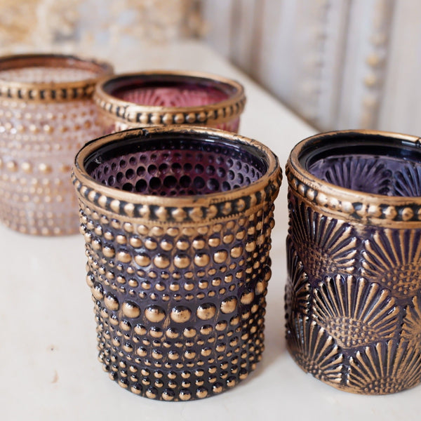 New French Shabby Chic Round Gold Glass Vase Tea Light Candle Holder Votive