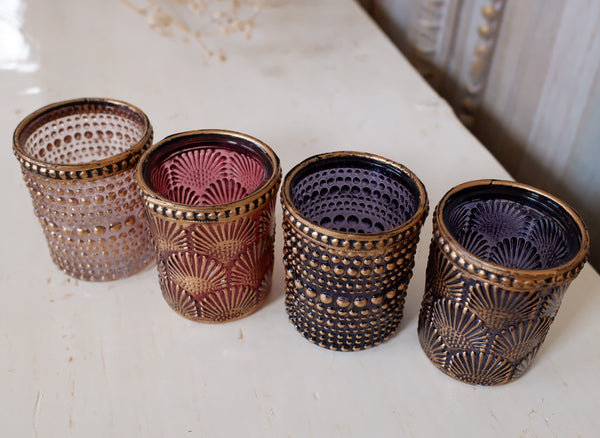 New French Shabby Chic Round Gold Glass Vase Tea Light Candle Holder Votive