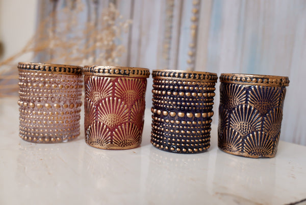 New French Shabby Chic Round Gold Glass Vase Tea Light Candle Holder Votive