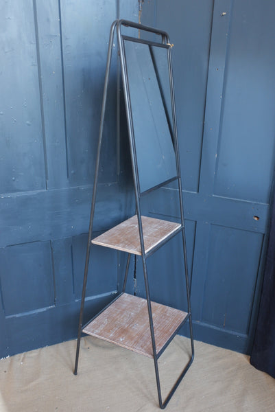 New Vintage Retro Vanity MIRROR Black Metal 2 Shelf Tall Rack Rustic Industrial