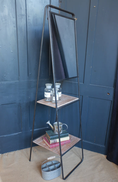 New Vintage Retro Vanity MIRROR Black Metal 2 Shelf Tall Rack Rustic Industrial