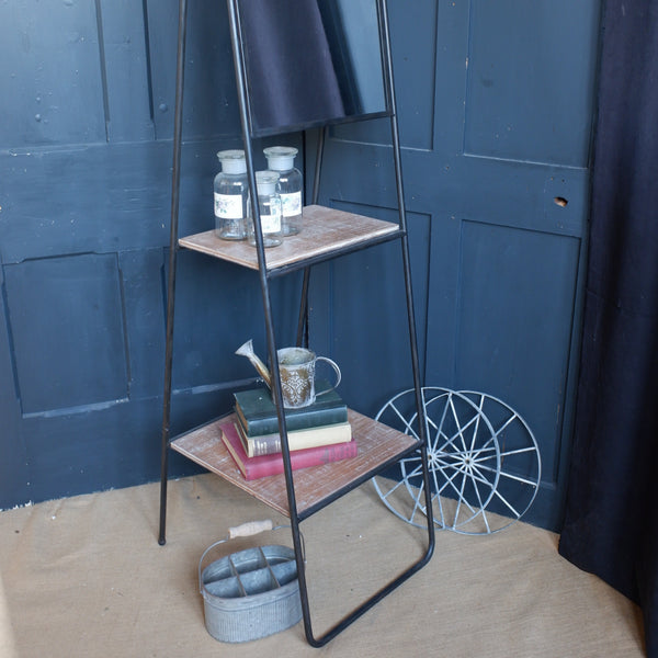 New Vintage Retro Vanity MIRROR Black Metal 2 Shelf Tall Rack Rustic Industrial