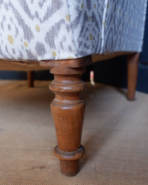 Antique Edwardian Armchair Cream & Grey Ikat Design Fireside Lounge Chair
