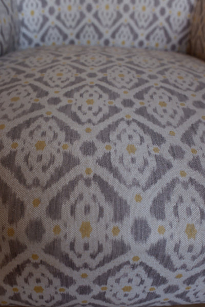 Antique Edwardian Armchair Cream & Grey Ikat Design Fireside Lounge Chair