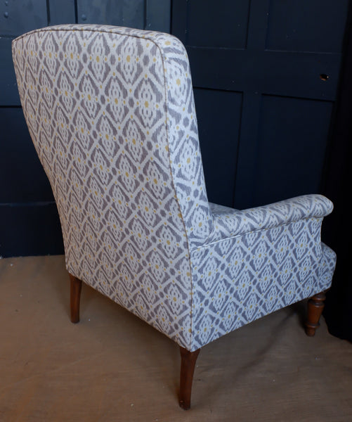 Antique Edwardian Armchair Cream & Grey Ikat Design Fireside Lounge Chair
