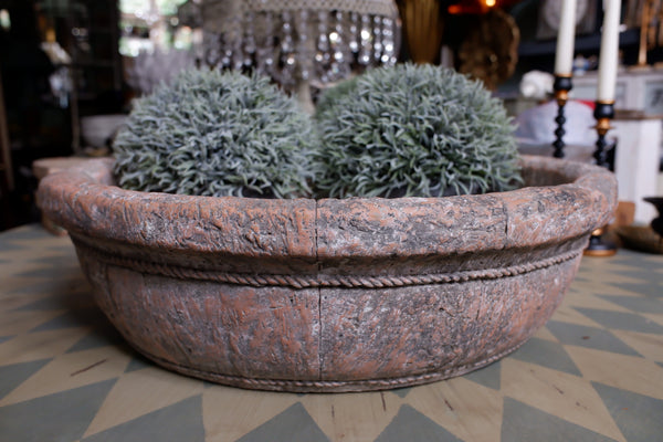 New Large Round Fruit Bowl AGED Rustic Wood Effect Decorative Planter Ornament