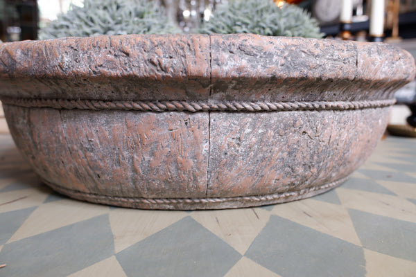 New Large Round Fruit Bowl AGED Rustic Wood Effect Decorative Planter Ornament