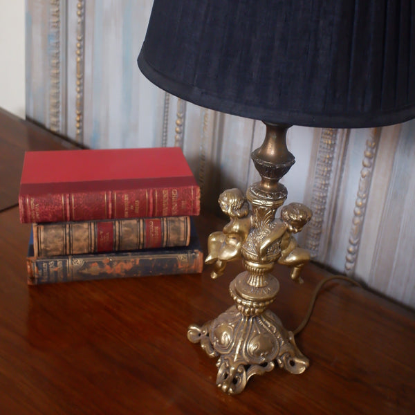 Antique French Small Brass Metal Table Bedside Lamp Gold Cherubs