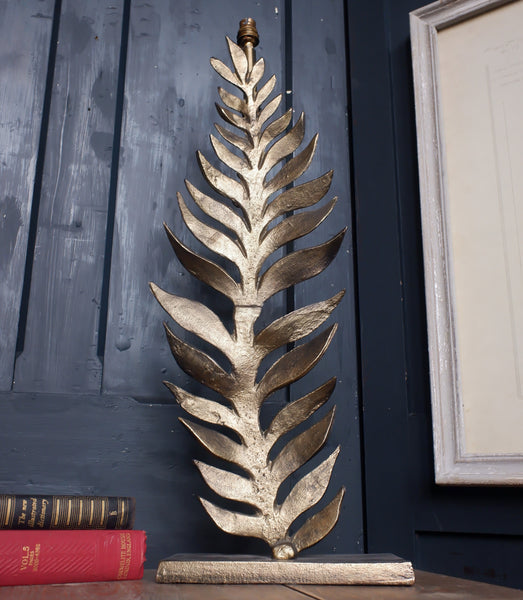 LEAF Design Tall Antique Gold Metal Frond Table Lamp by OKA