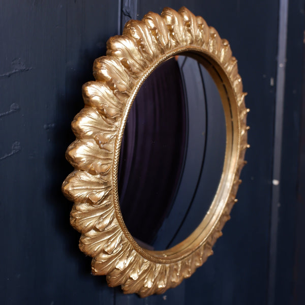 New Small 27cm Gold CONVEX Rustic Round Vintage Style Wall Mirror