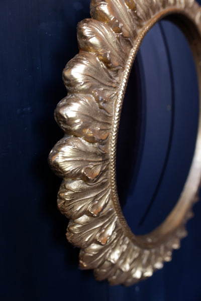 New Small 27cm Gold CONVEX Rustic Round Vintage Style Wall Mirror