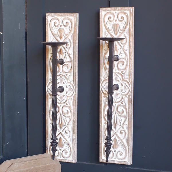 New Pair Vintage French TORCHIERE Shabby Chic Wall Sconce Candle Stick Holder