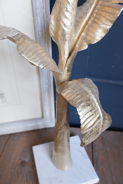 New Decorative Gold Coconut Exotic Tree on Modern White Marble Base Stand