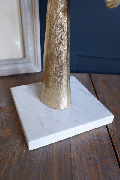 New Decorative Gold Coconut Exotic Tree on Modern White Marble Base Stand