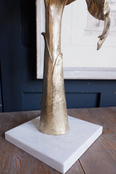 New Decorative Gold Coconut Exotic Tree on Modern White Marble Base Stand