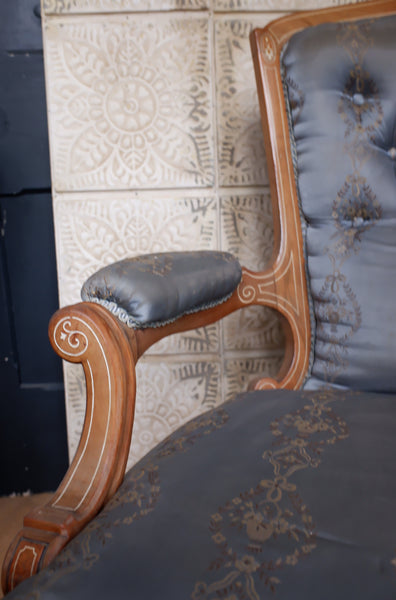 Pair of Antique Victorian WALNUT Inlaid His Armchair & Hers Ladies Nursing Chair