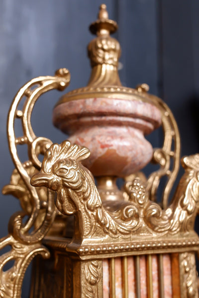 IMPERIAL Vintage Brass Bronze & Marble CHERUB Harp Mantel Clock Pair Candelabras