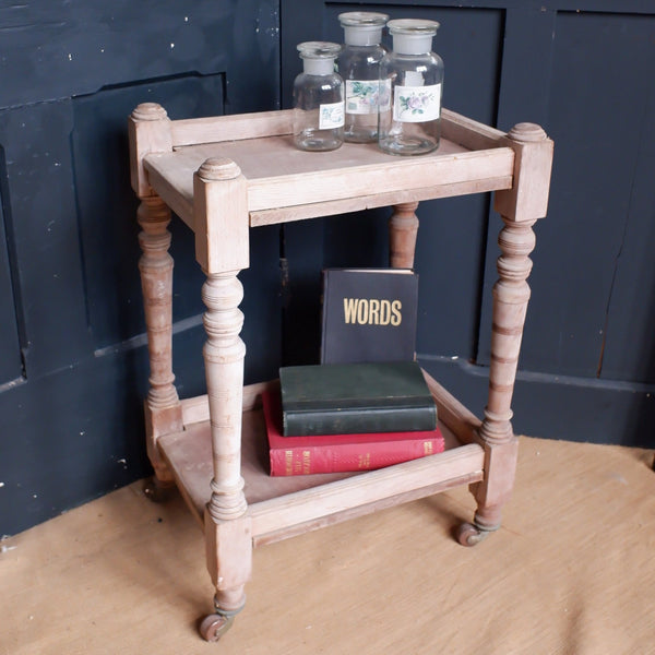 Antique Edwardian WALNUT Wood Serving Trolley 2 Shelf Tier Rustic Table Stand