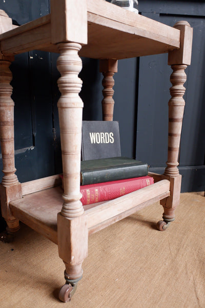 Antique Edwardian WALNUT Wood Serving Trolley 2 Shelf Tier Rustic Table Stand