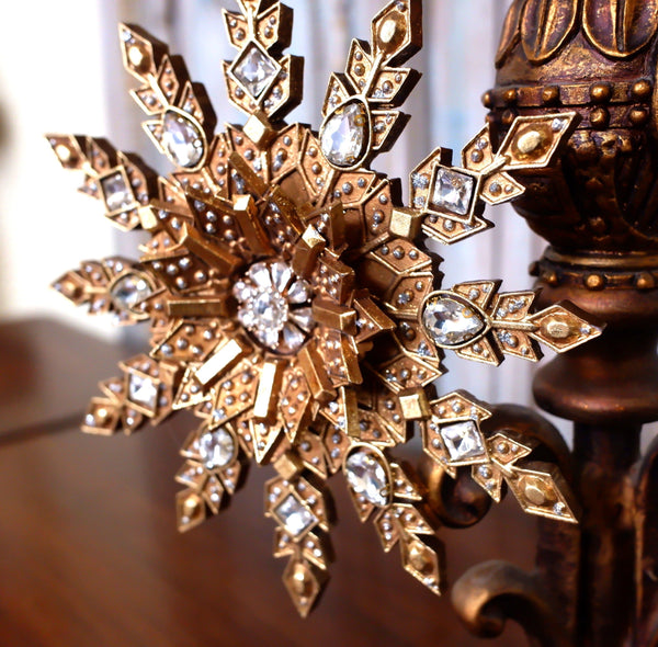 New GOLD Glass Crystal Ornate Hanging Star Christmas Xmas TREE Decoration