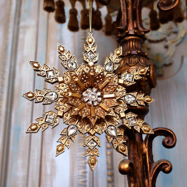 New GOLD Glass Crystal Ornate Hanging Star Christmas Xmas TREE Decoration