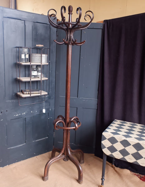 Antique Bentwood Coat & Hat Stand Tall 207cm Wood Rustic Freestanding Rack