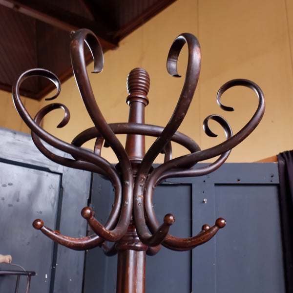 Antique Bentwood Coat & Hat Stand Tall 207cm Wood Rustic Freestanding Rack